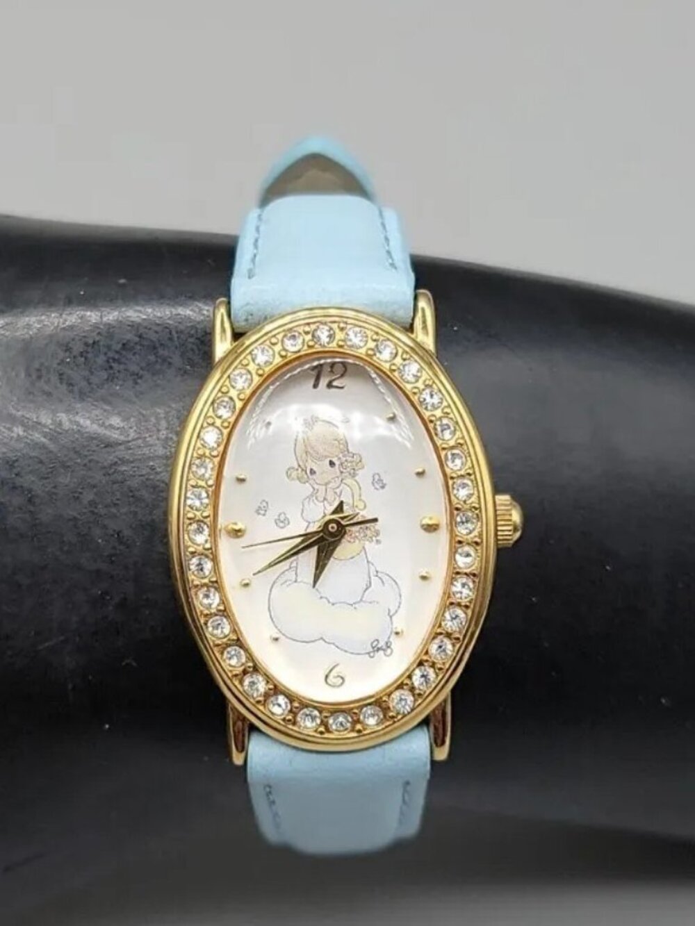 Valdawn Precious Moments 2003 Quartz Watch Rhinestone Bezel 7" Leather Band 22mm